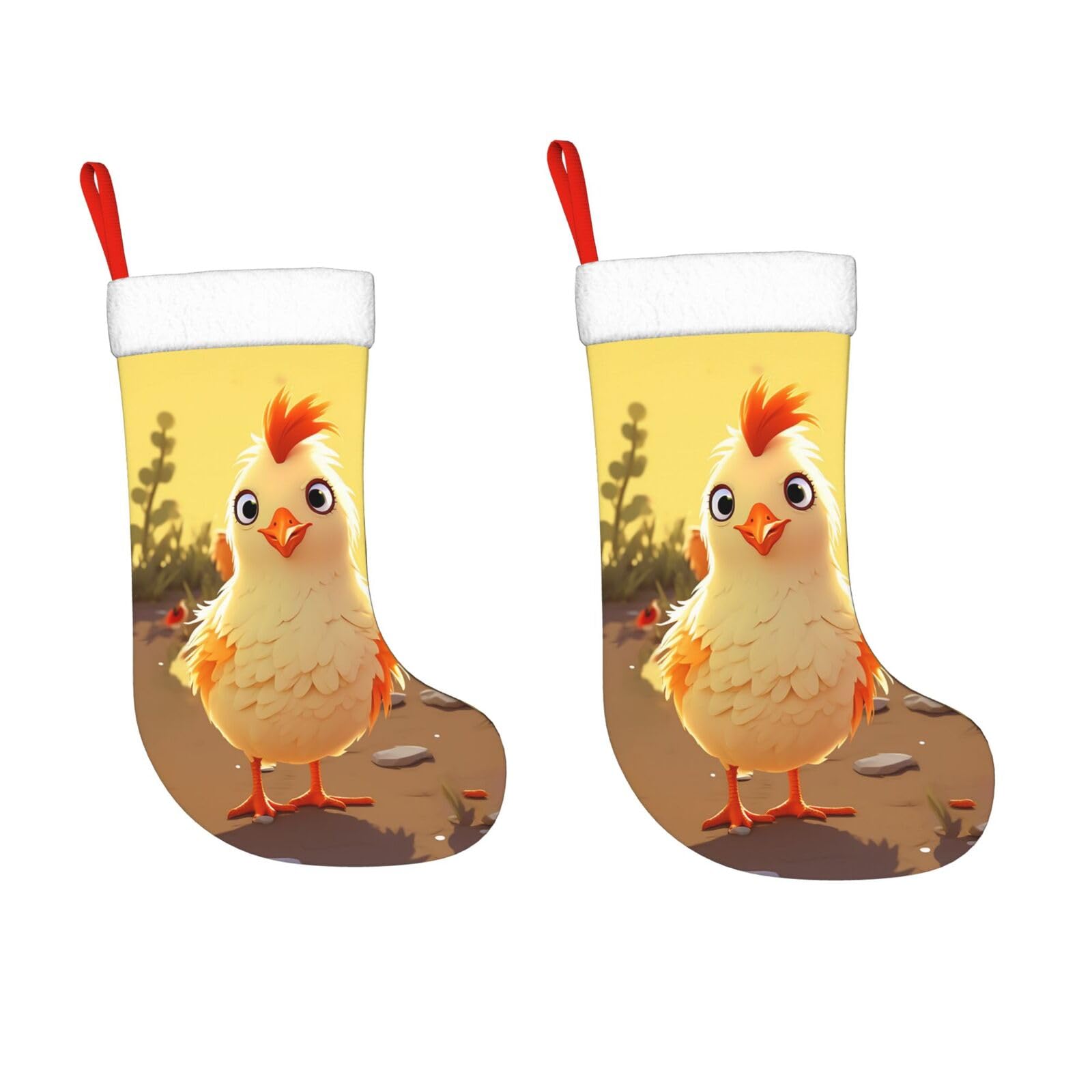 KLOPH 2 Pack 18 Inches Christmas Stockings Personalized Chicken Chick Xmas Stocking Hanging Decoration Fireplace Stocking for Holiday Xmas Tree Christmas Fireplace Decor Gifts