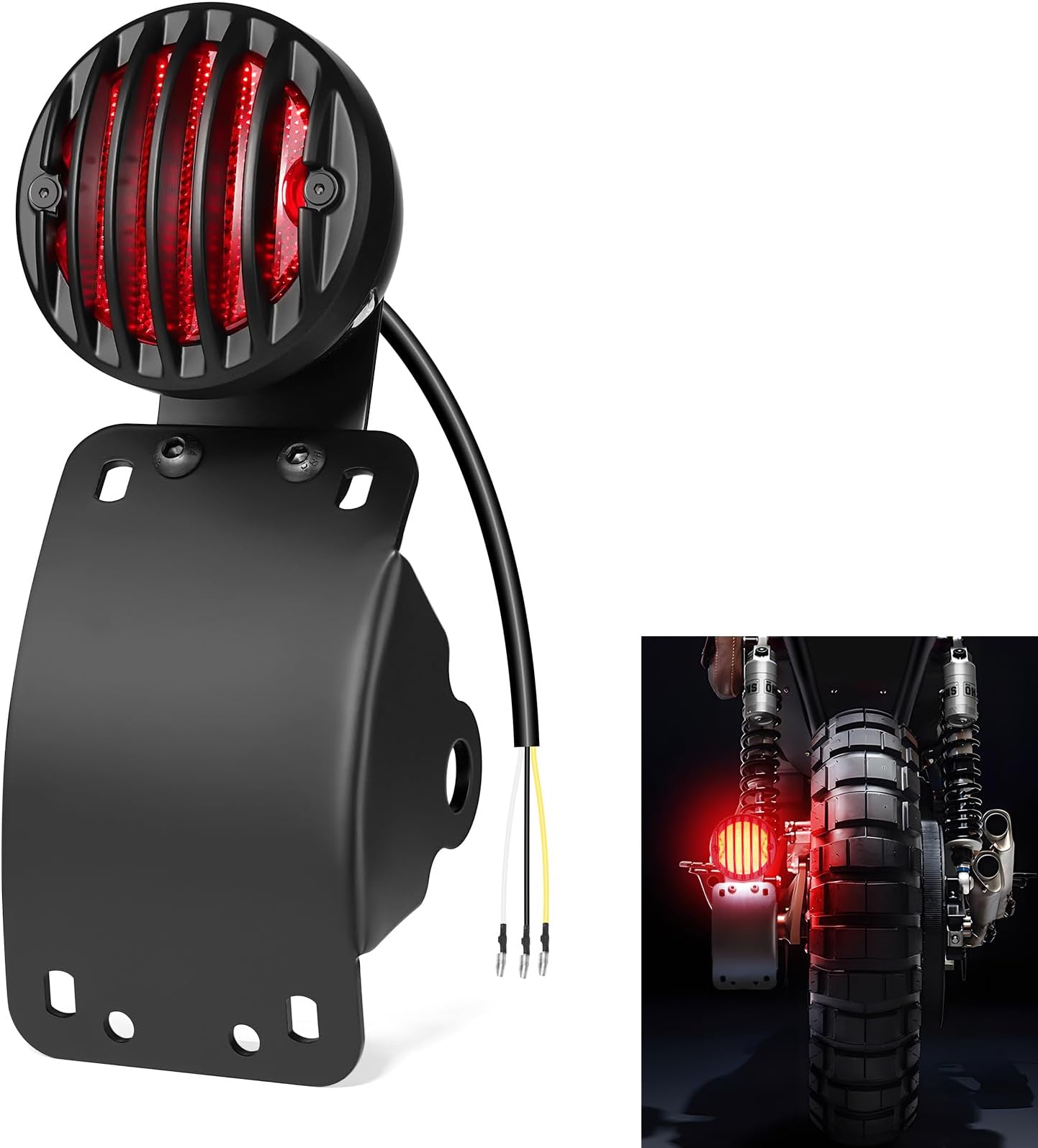 Amazicha 1" Motorcycle LED Tail Brake Light with Bracket, Waterproof Motorcycle Side Mount Curved License Plate Rear Light Compatible for Harley Sporster Bobber Chopper Honda Yamaha Suzuki Kawasaki