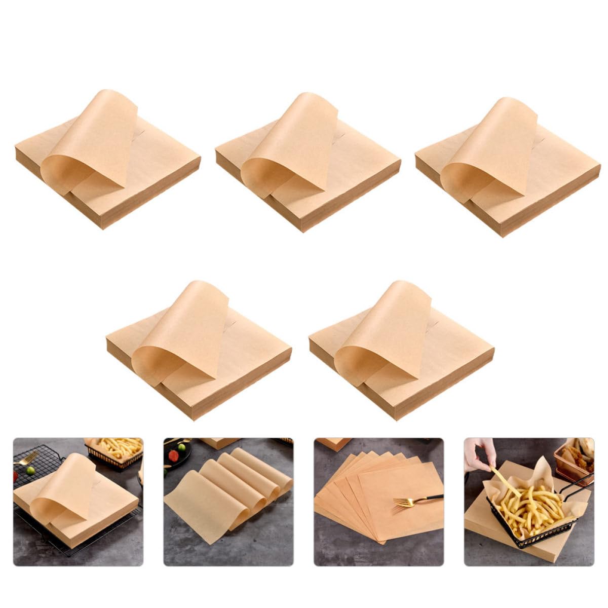 SUPVOX Papel para Hornear Antiadherente 20x20 Cm 500 Hojas Papel Antigrasa 40g Resistente al Calor Comida Frita Snacks Hamburguesas Adecuado para Cocina Fiestas