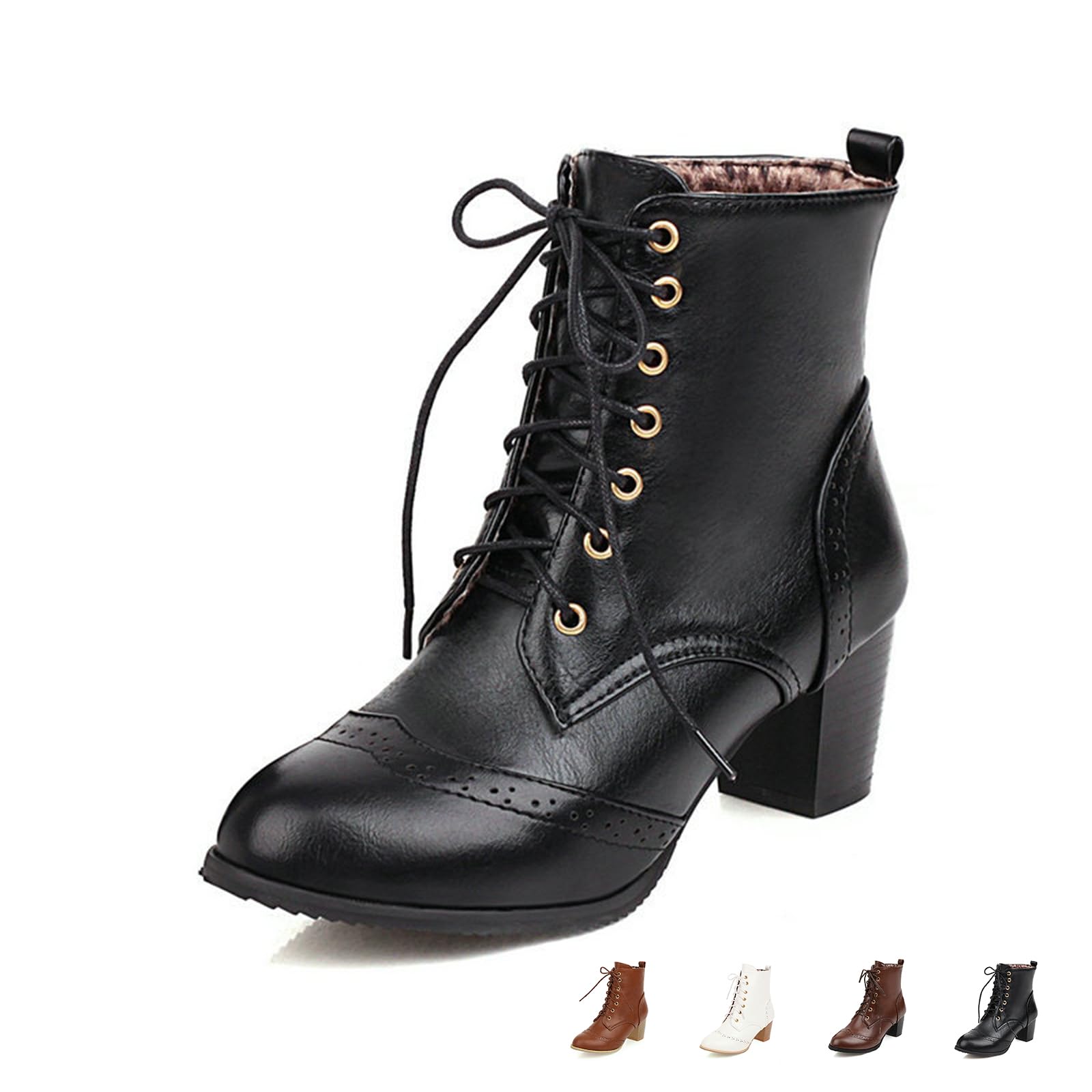 Women Victorian Boots Lace up Ankle Boots velvet lining 70s Vintage Lace Up Mid Calf Boots Retro Cone