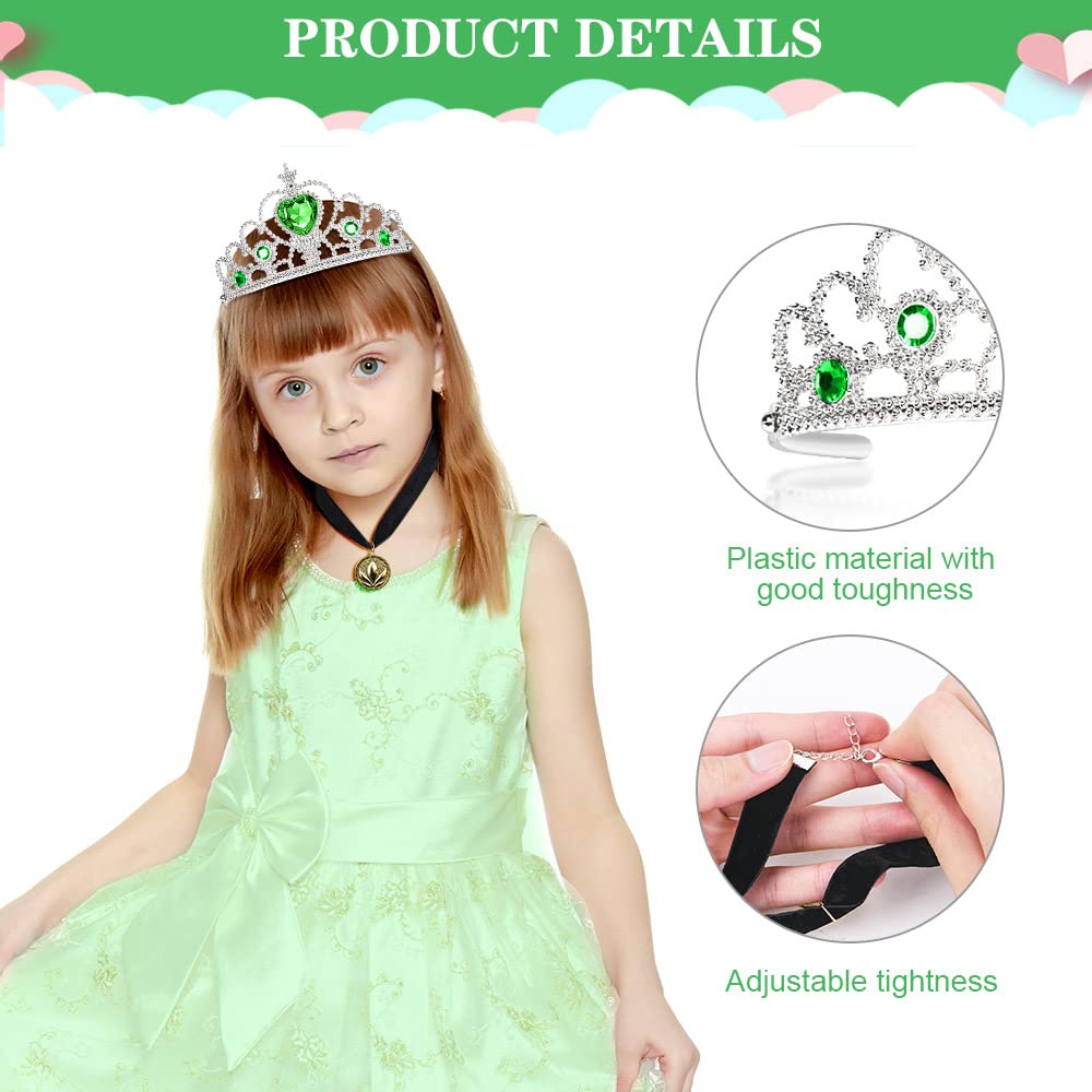 Vicloon 3PCS Nuovi Costumi da Principessa, Principessa Corona, Bastone da Neve Principessa, Collana di Flanella Nera con Pendente, Principessa Partito Costume Cosplay Vestire (Verde)
