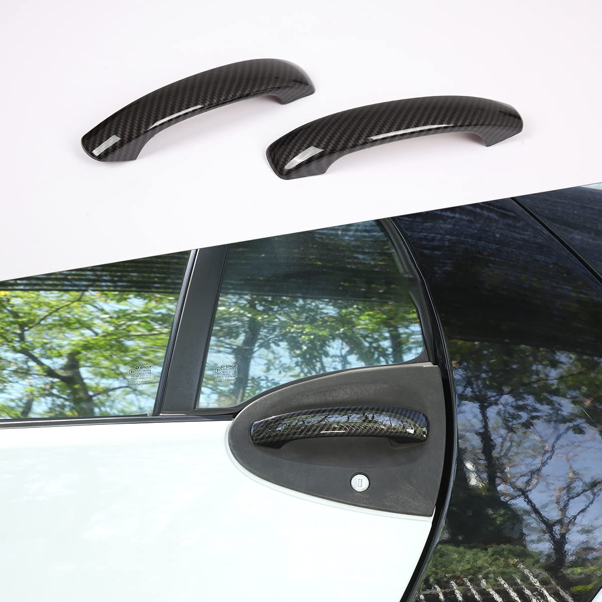 METYOUCAR 2Pcs ABS Car Exterior Door Handle Cover Trim for Benz Smart 451 Fortwo 2009-2015 Car Door Handle Cover (Carbon Fiber)