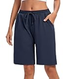 Womens Bermuda Shorts Lounge Athletic Shorts Loose Running Shorts Casual Long Yoga Shorts with Pockets