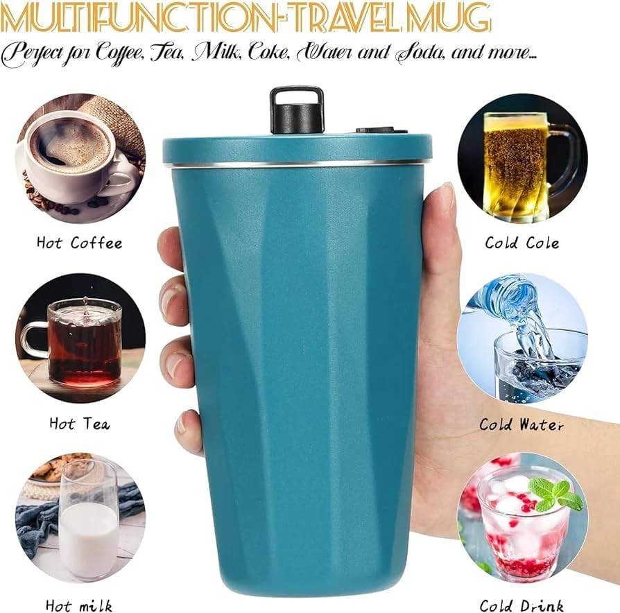 Image of YELONA 600 ml Vacuum Insulated Tumbler with Retractable Straw | Stainless Steel Portable Mug for Hot & Cold Beverages | Leak-Proof, Twist-Off Lid Flask for Coffee, Tea, Juices & More - Opal Green
