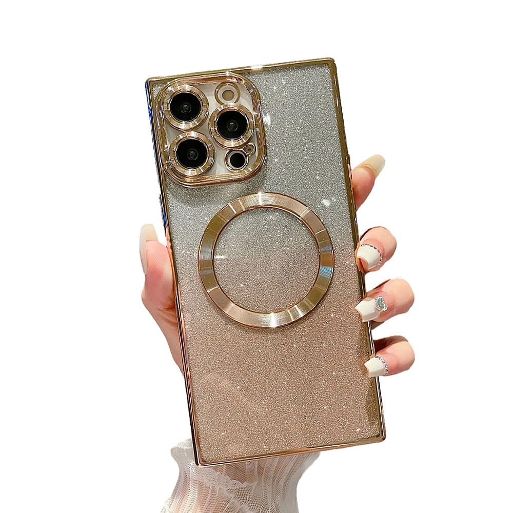 YAOZOCASE for iPhone Case,[Compatible with MagSafe] Luxury Glitter ElectroPlated Bumper Camera Lens Protection Gradient Soft Shockproof Phone Case (