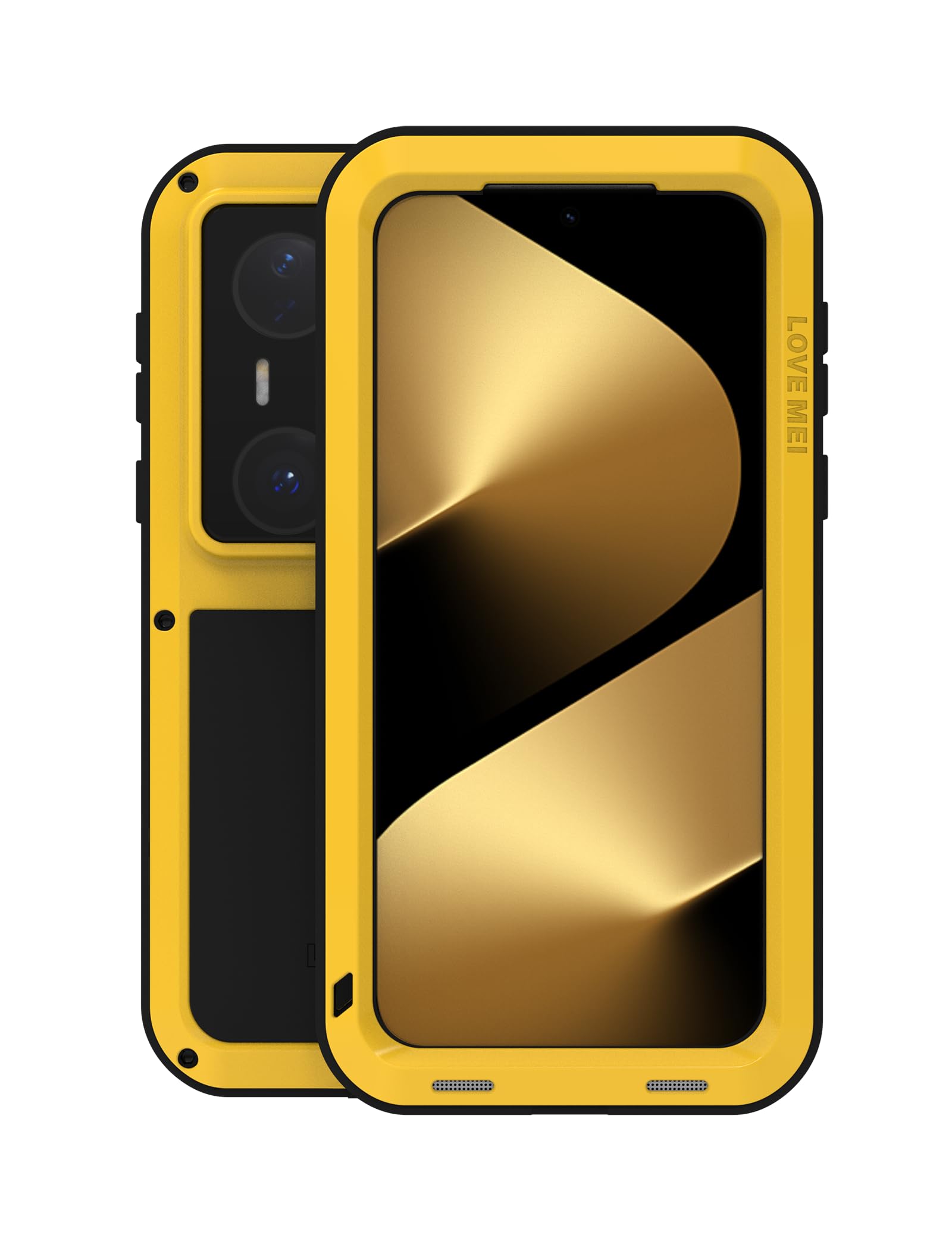Full-Body Rugged Case for Huawei-Pura-80-Ultra Heavy Duty Metal Shockproof Hybrid Aluminum Silicone Outdoor Protective Armor Cover Without Screen Glass, Support Wireless Charging (Yellow)