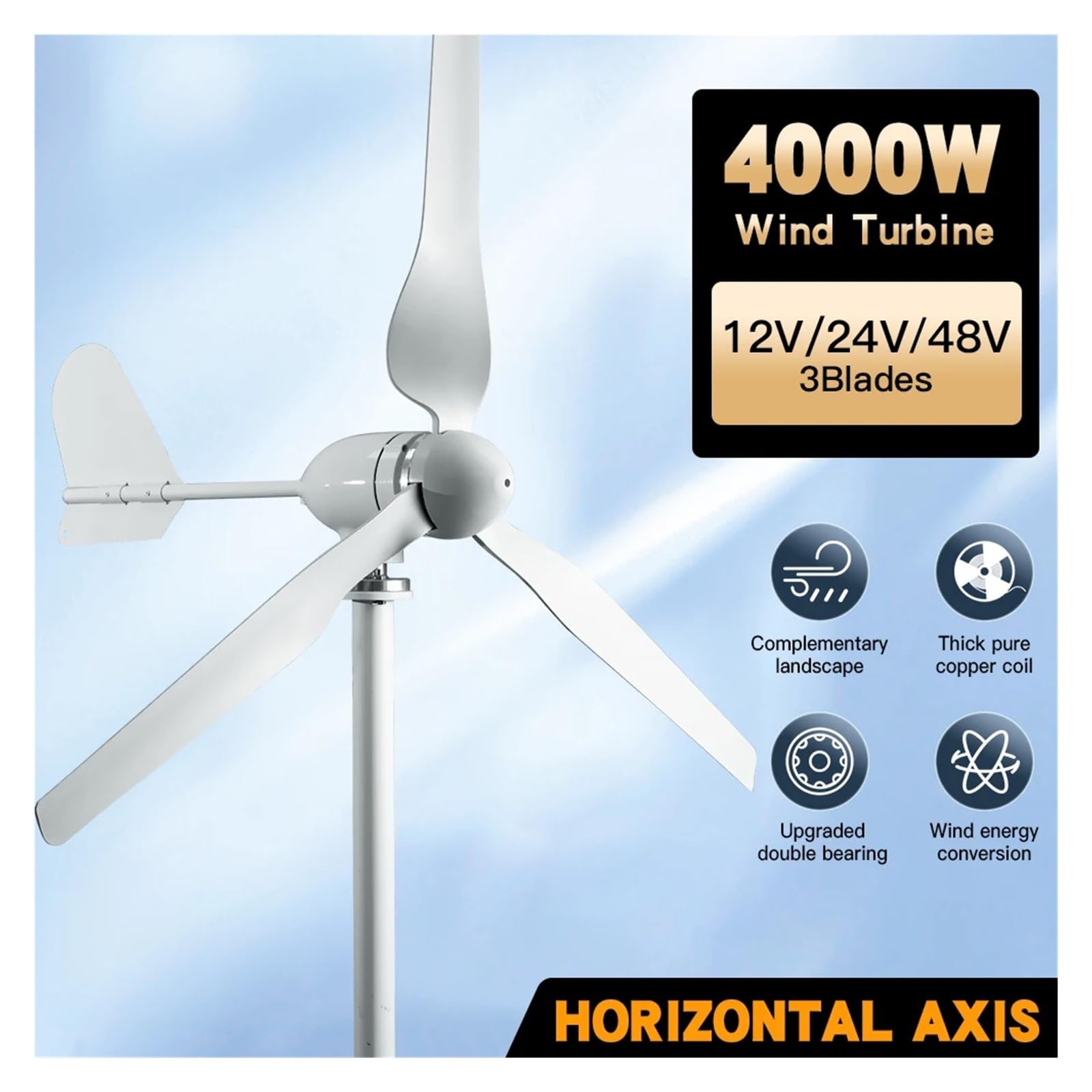 Amazon | 風力タービン発電機 無料充電コントローラ付き 4000W 風力