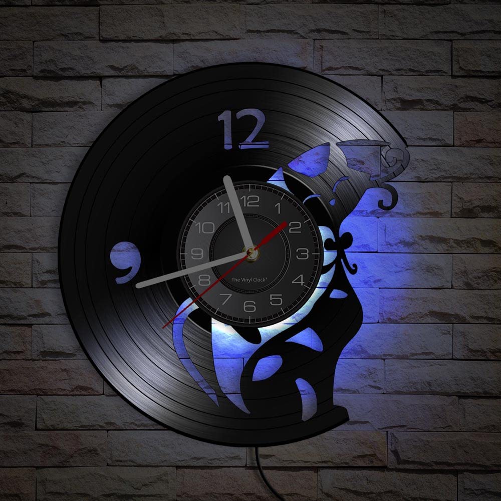 Smotly Black Vinyl Wall Clock, Pet Cat Shape Digital With Led Night Light Function, Home Decor Wall Clock Gift For Pet Lovers.