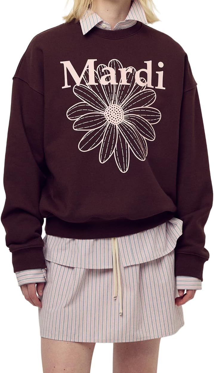 Women's FLOWERMARDI Graphic Sweatshirt, 100% Cotton, Relaxed Fit Crewneck