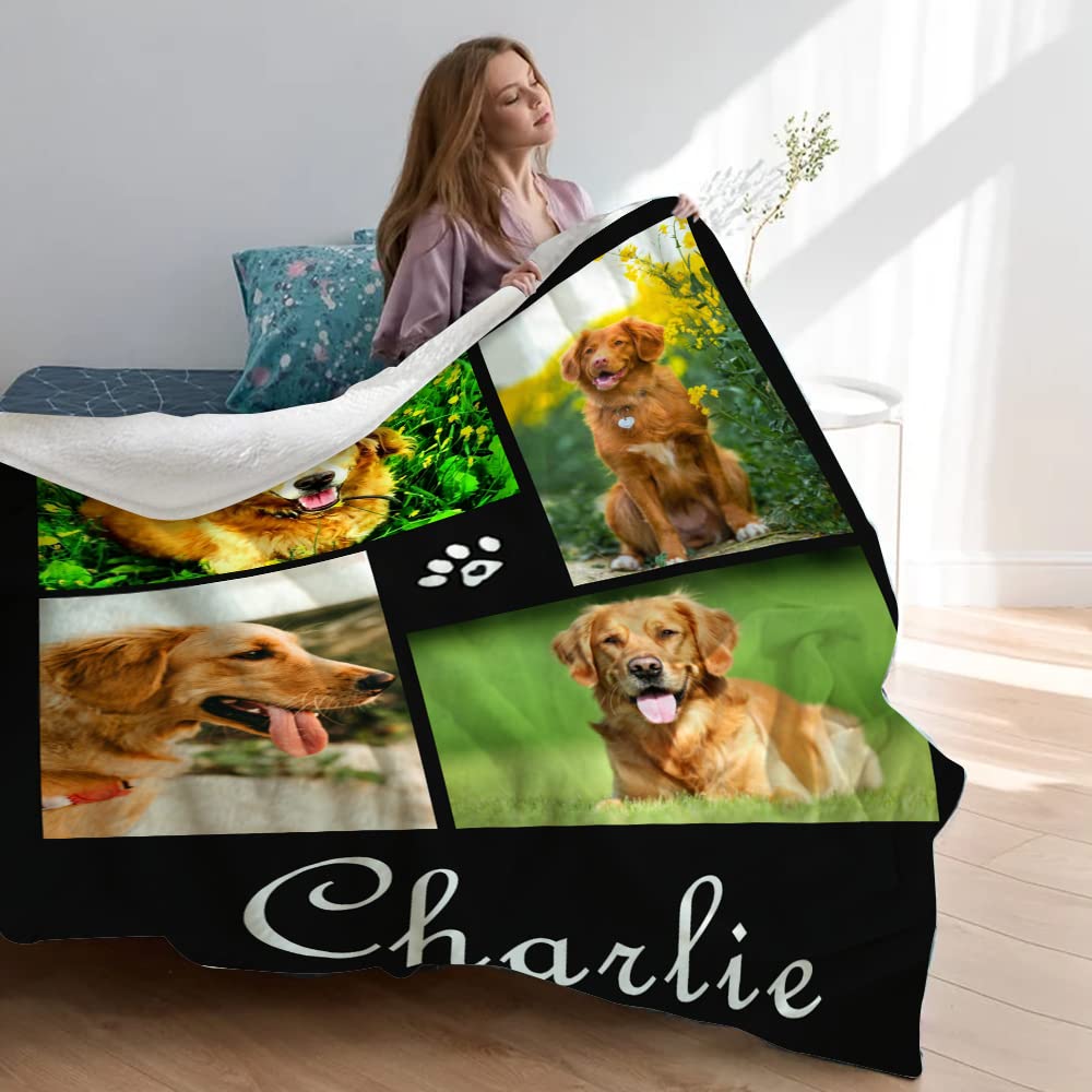 TmalltideCustom Pet Blanket with Photos and Text Collage, Personalized Picture Throw Blankets Custom for Dog Cat Pet Gift Custom Blanket (4 Photos, 40 x 50 inch(100 x 130cm))