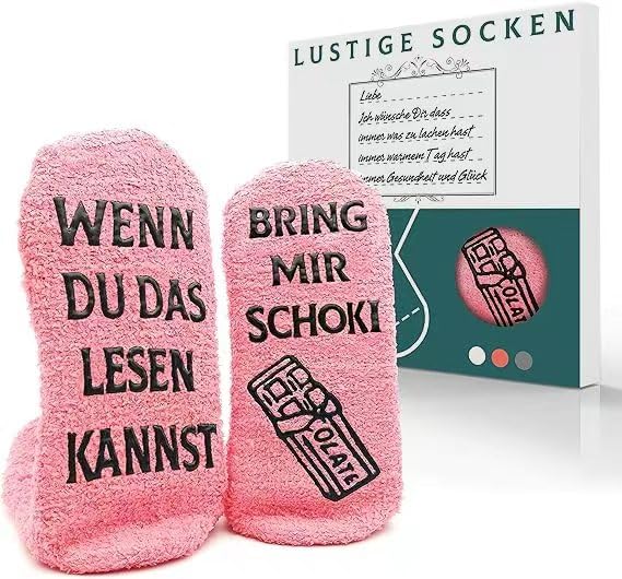 iZoeL Witzige Socken mit Geschenkbox Mama Schwester Freundin Spruch Wenn Du Das Lesen Kannst Bring mir Schokolade Kaffee Haussocken Flauschsocken Lustige Adventskalender Geschenk Frauen Damen Mädchen