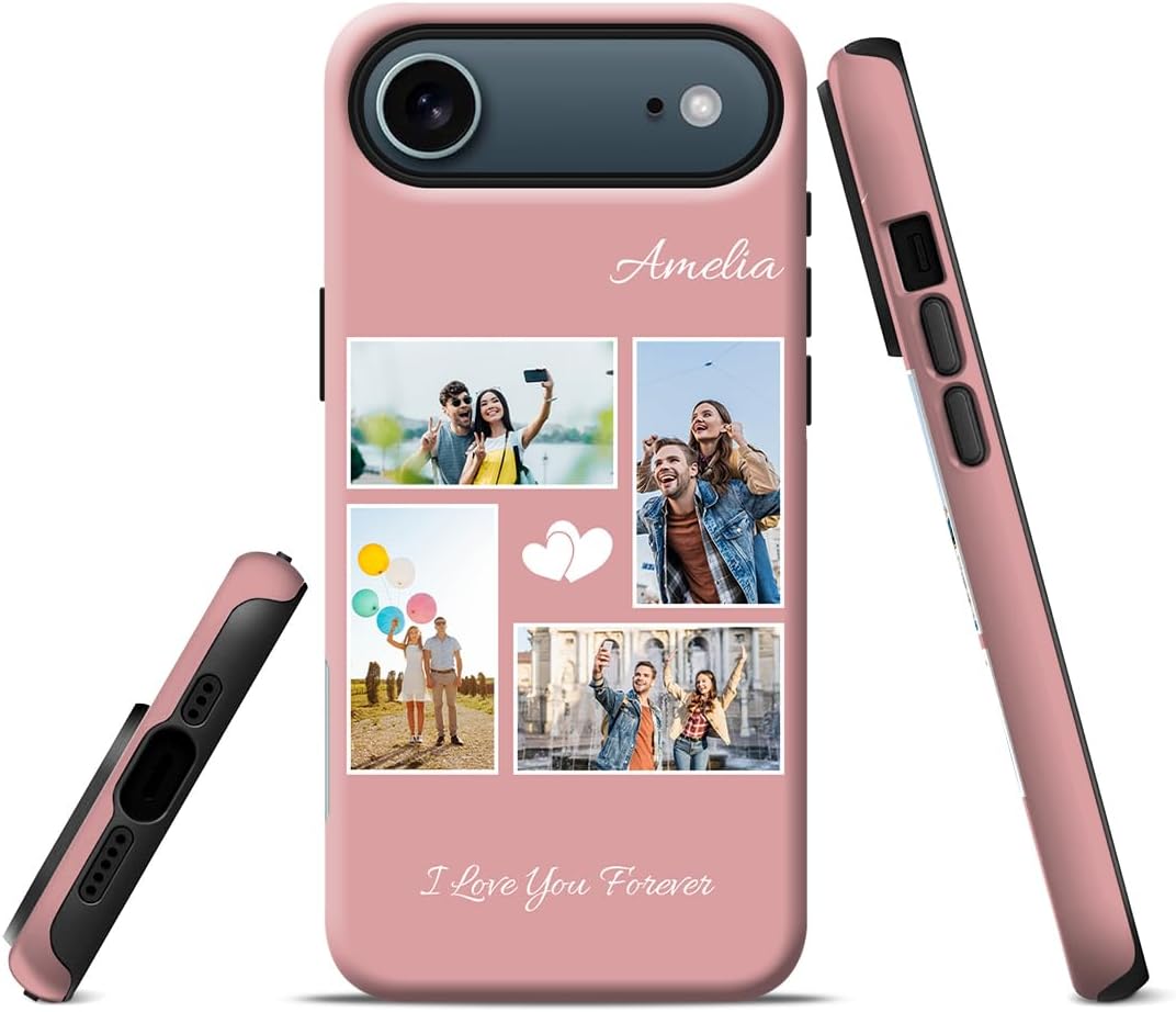 Personalized Phone Case for iPhone Air, Multi-Photo Template Heavy Duty Protective Dual Layer Shockproof Anti-Scratch Cover, Customized Photo Text Phone Case for iPhone