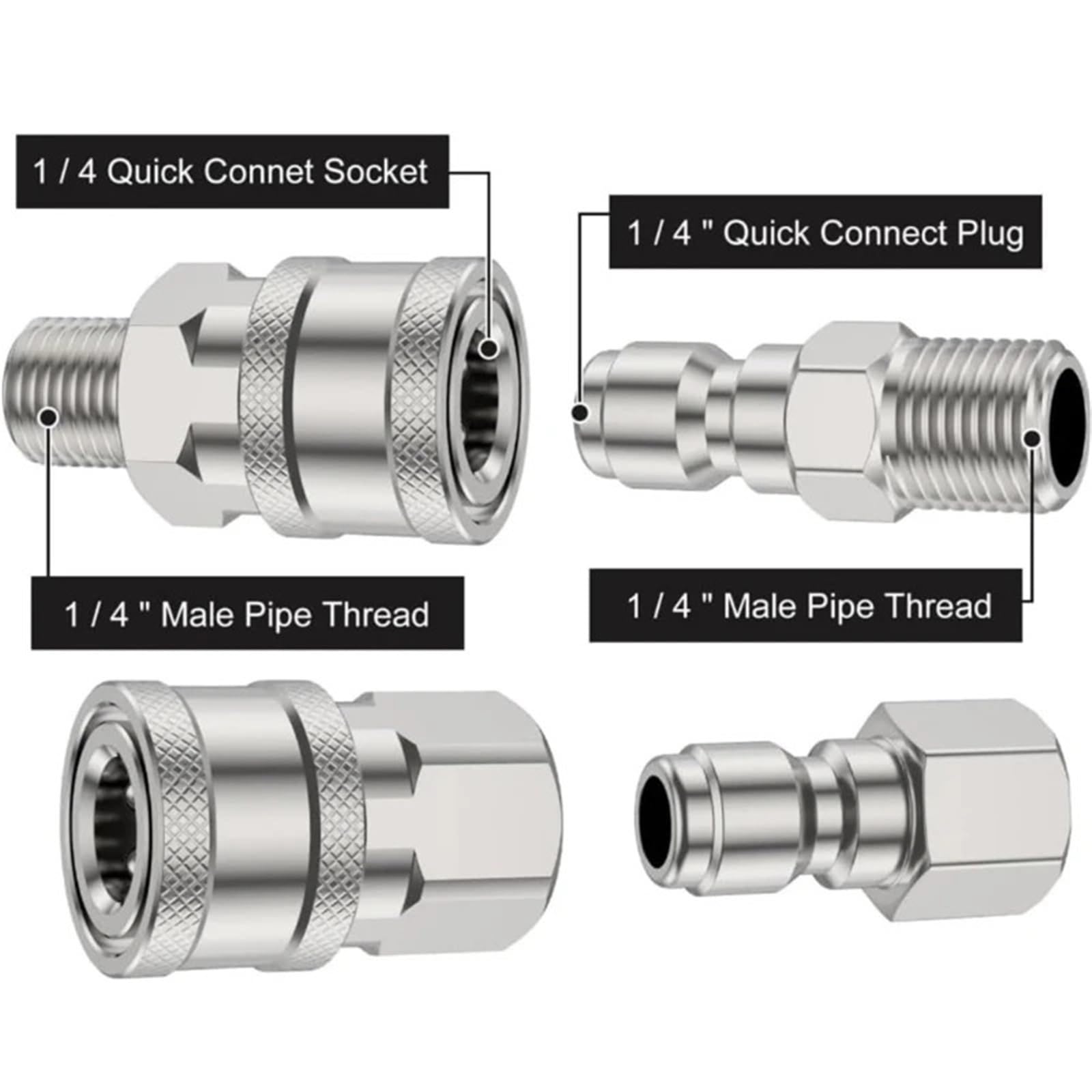 Aria Compressa Attacco Adattatore for raccordi a connettore a sgancio rapido for tubo flessibile for idropulitrice multiuso in acciaio inossidabile da 1/4"