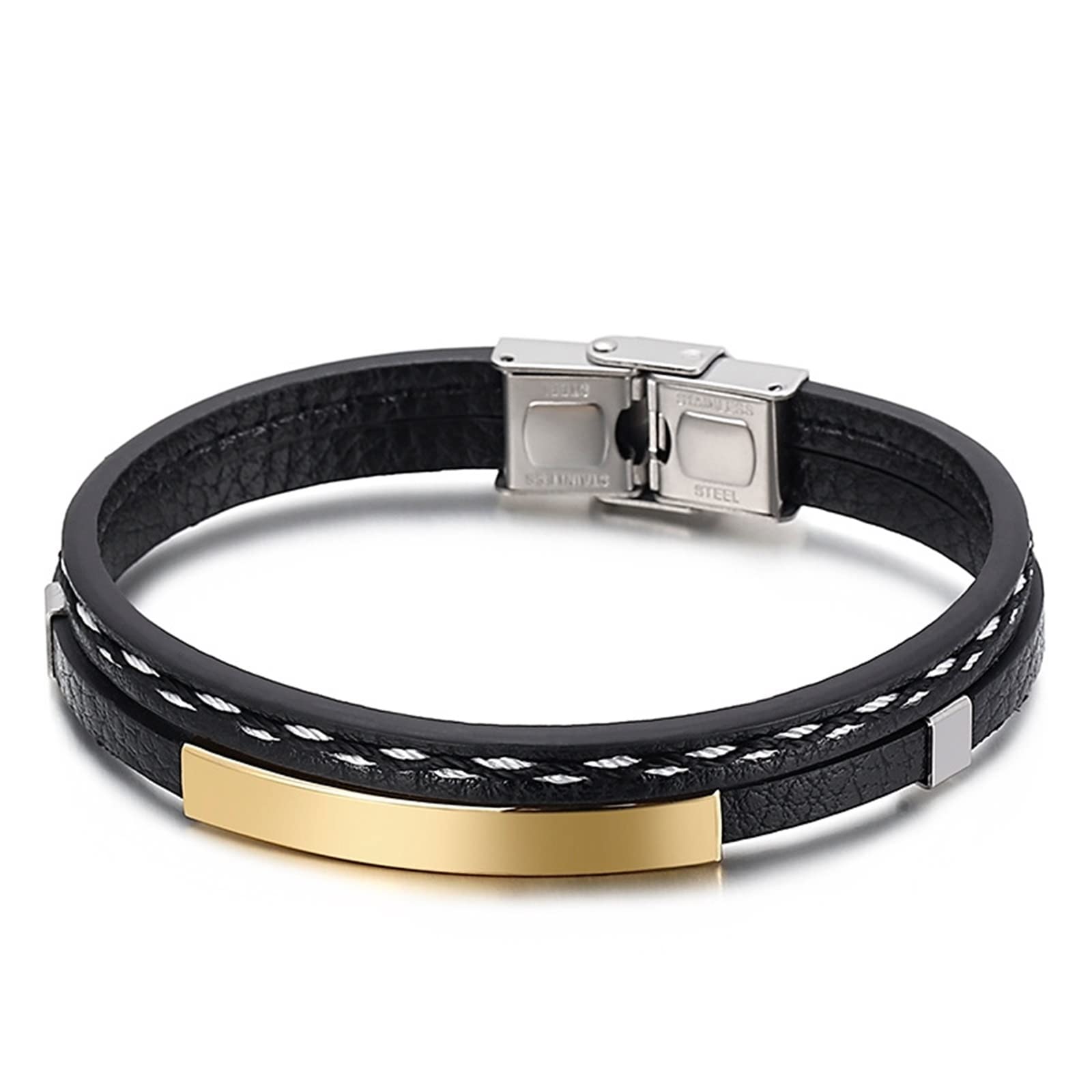 WhoiyPulseras Personalizadas Hombre, Pulseras Hombre Cuero Oro Elegante 20cmx10mm Regalo para Novio Esposo