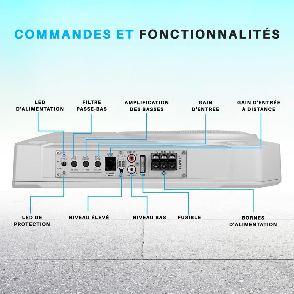 Pyle Caisson de Basse Voiture et Marine Amplifié à Profil Bas 25 cm - Enceinte Subwoofer Actif Compact 900W avec Amplificateur Intégré, Subwoofer Alimenté sous Siège, Entrées de Niveau Haut et Bas