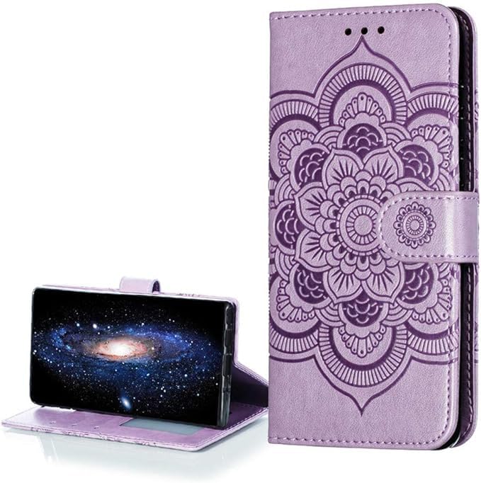 LEMAXELERS Carcasa Motorola Moto G7 Power,Funda Motorola Moto G7 Power Flor de mandala en relieve Carcasa de Tipo Libro Ranuras Tarjetas de Soporte y Solapa con Cierre magnético Case,LD Mandala Purple