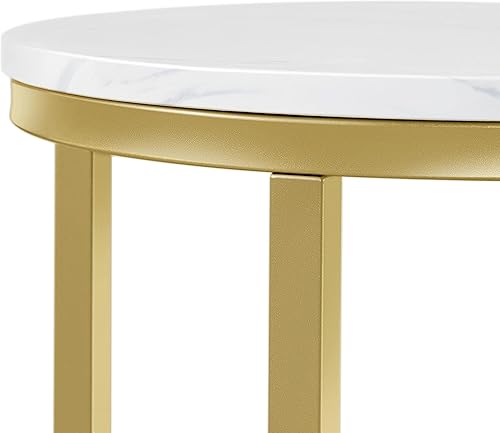 Miniatura 9 de Topeakmart Juego de 2 mesas auxiliares redondas para sofá con mármol sintético a base de X, marco de metal, fácil montaje para sala de estar, color