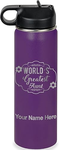Miniatura 59 de LaserGram Botella de agua personalizada, la tía más grande del mundo, acero inoxidable de doble pared aislada al vacío con popote superior, regalo