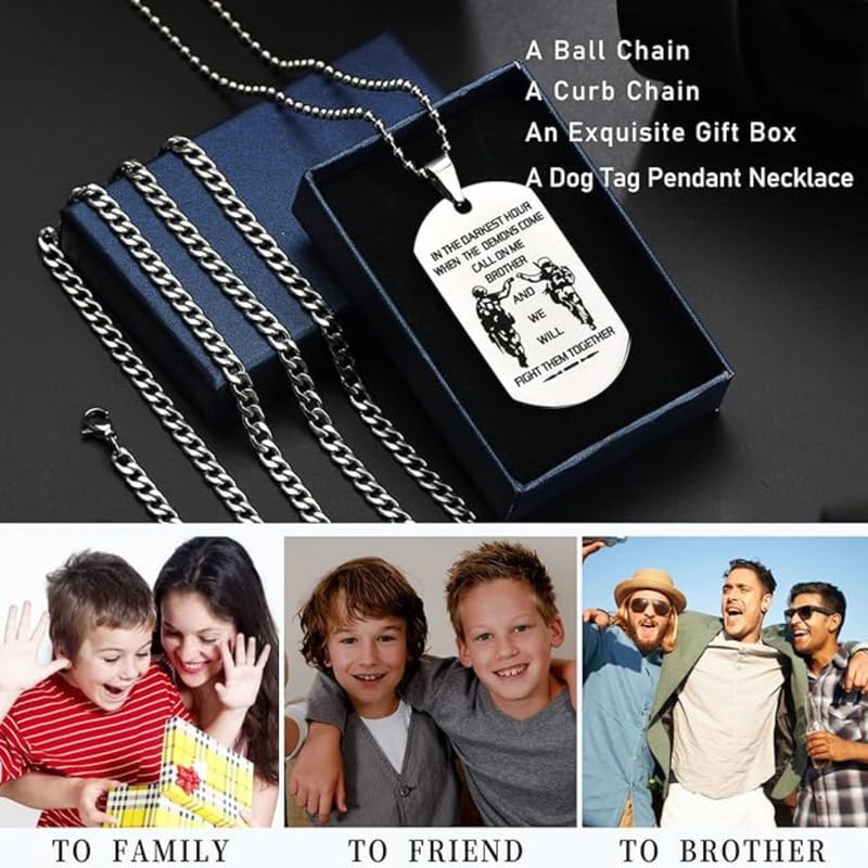 Image of New Dog Tag Necklace Fraternal Pendant For Men Motorcycle Army Brothers Soldier Tough Man BFF Stainless Steel Jewelry Gift SilverShivBLR49