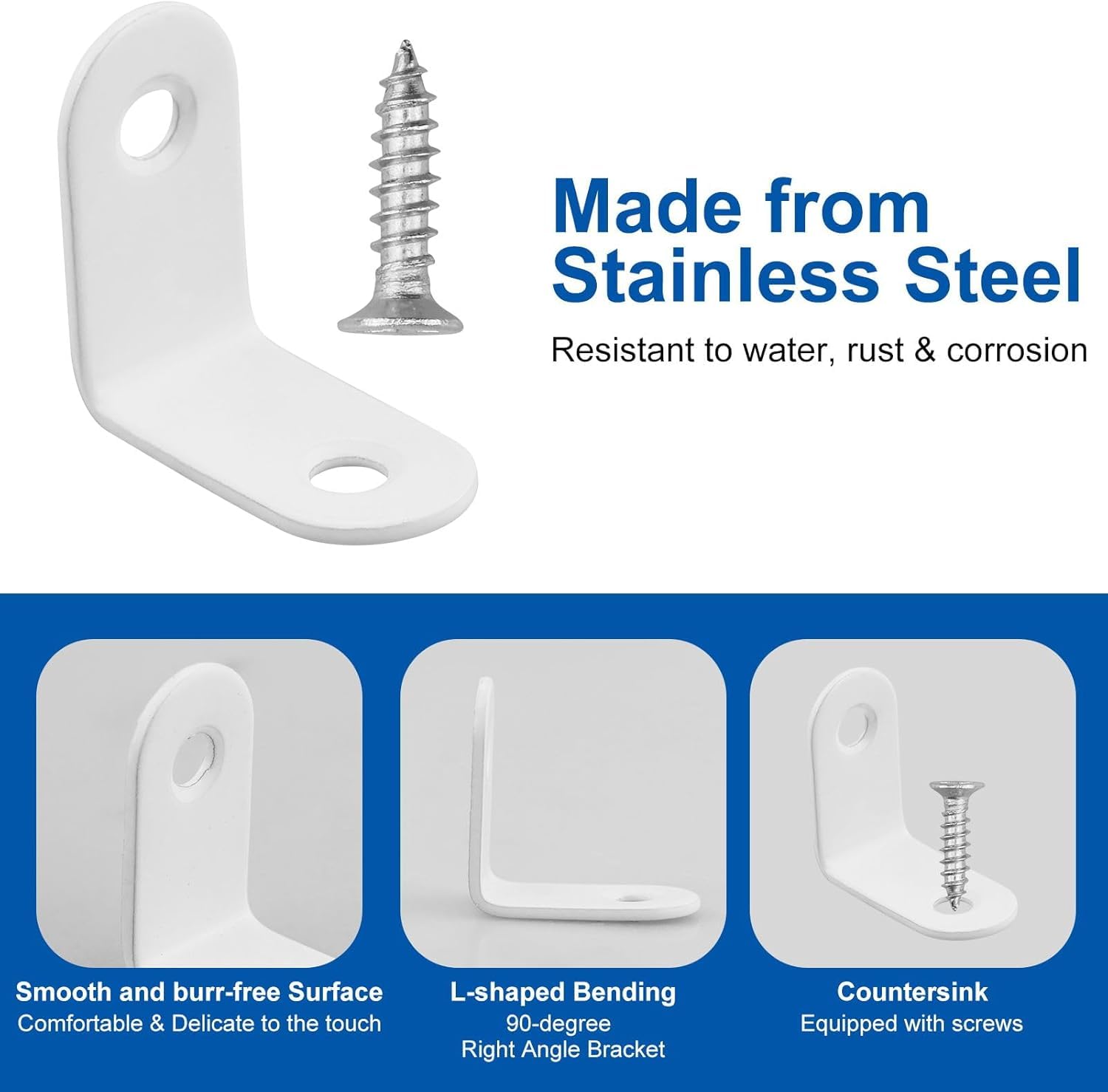 20 connettori ad angolo bianco, 30 x 30 x 16 mm, in acciaio inox, angolo metallico di 90 gradi, angolo piccolo con viti, a forma di L, angolo per mobili, sedie, tavoli, finestre, staffe angolari