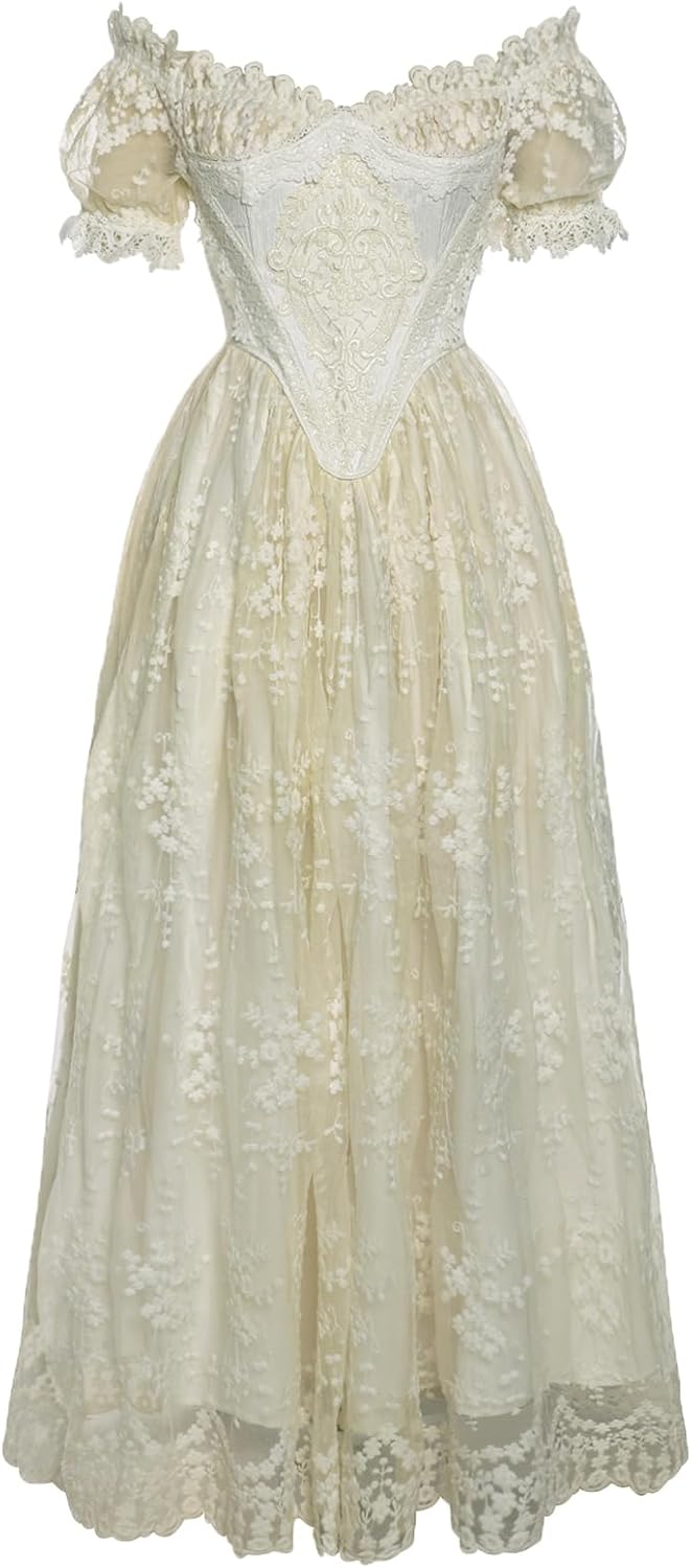 Regency Dresses for Women Luxurious Embroidery Lace Empire Waist Victorian Dress