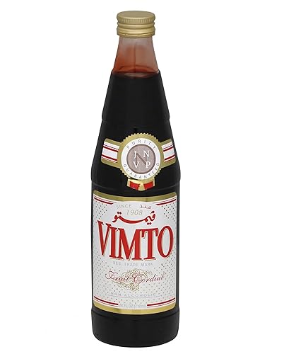 Concentrado de jarabe de frutas con sabor a cordial de frutas para bebidas y té, 1 botella de vidrio de 25 onzas líquidas compatible con jugo VIMTO