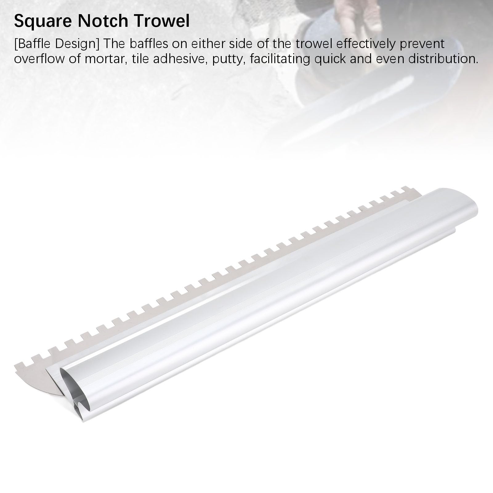 Herramienta de Enyesado de Acero Inoxidable de Aleación de Aluminio para Albañil Paleta de Muesca Cuadrada con Diseño de Deflector de Enyesado de área Grande (24 pulgadas)