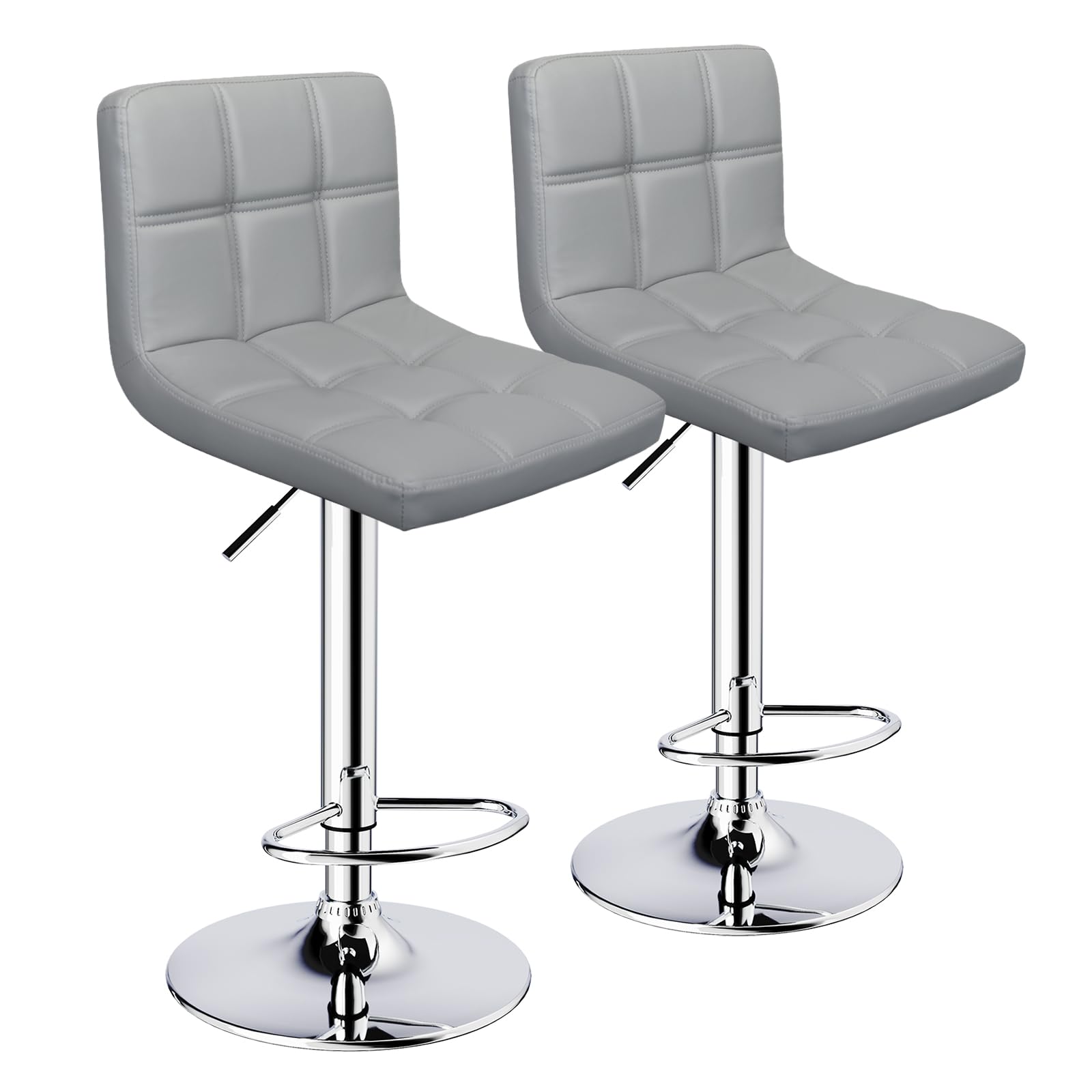 6-Squares Back with Double Needle Adjustable Bar Stools, Set of 2, Light Grey