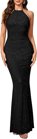 Parthea Womens Sexy Sequin Bodycon Backless Sparkly Mesh Evening Party Elegant Maxi Dresses
