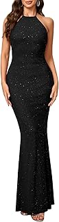 Women's Sexy Sequin Bodycon Backless Sparkly Mesh Evening Party Elegant Maxi Dresses