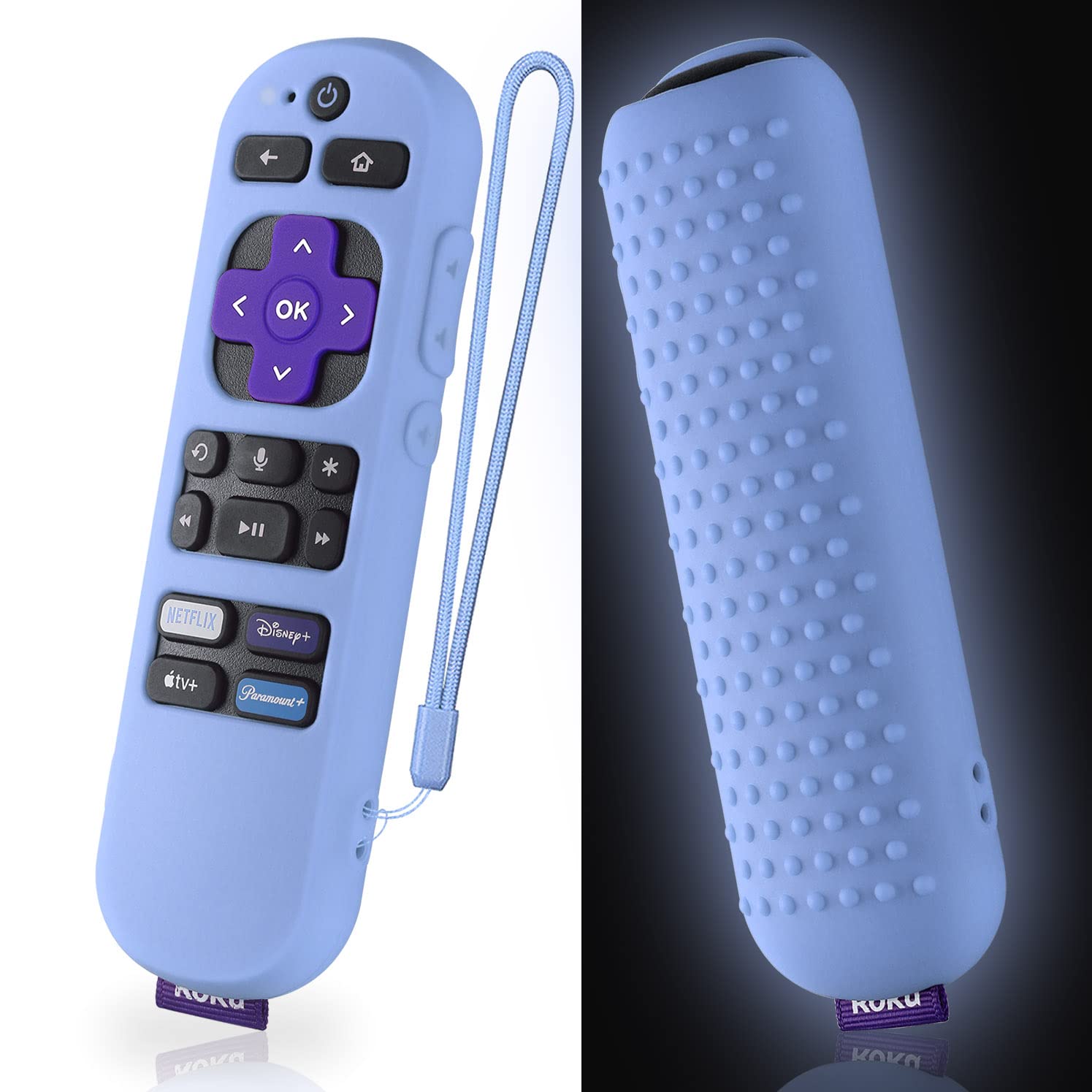 Silicone Case for Roku Express 4K+ Voice Remote RCA1R, Roku Voice Remote Cover RC-GZ1 Roku Streaming Stick 4K Silicone Sleeve with Lanyard(Glow Blue)