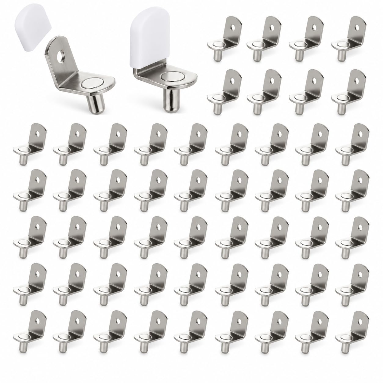 WOPPLXY 100 Pcs 5mm Shelf Pins, Shelf Support Pegs, Cabinet Shelf Pins with Rubber Sleeve, L-Shaped Adjustable Shelf Pegs for Kitchen Bookcase Cabinet Furniture Support(Silver) — Amazon image 9