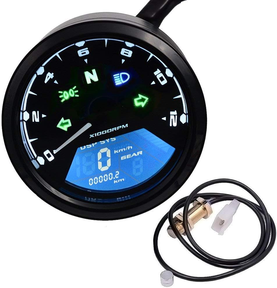 199 KMH MPH 12000 RPM LCD Digital Speedometer Tachometer Odometer Speedometer Oil Meter Multifunction With Night Vision Dial