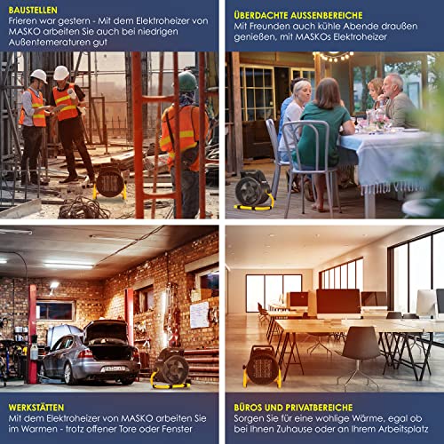 MASKO® Elektrische verwarming, ventilatorkachel, bouwverwarming, 9 kW, keramische warmtestraler, 9000 watt, elektrische verwarming, met thermostaat met 3 warmtestanden, elektrische verwarming, voor binnen en buiten - Afbeelding 7