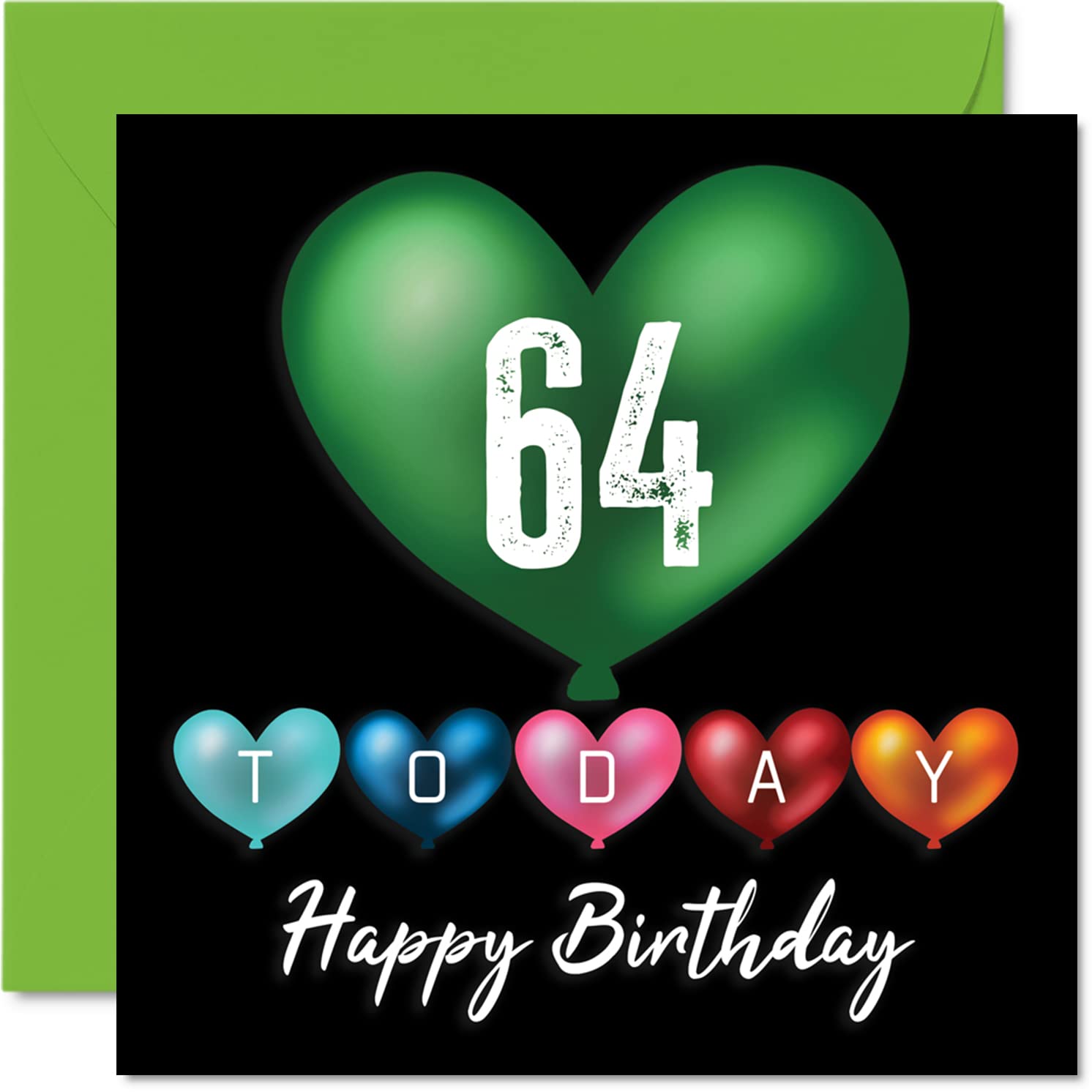 Fun 64th Birthday Cards for Men Woman - Heart Balloons - Happy Birthday Card for Dad Mum Grandad Nanny Grandma Gran Uncle Auntie Cousin, 145mm Greeting Cards