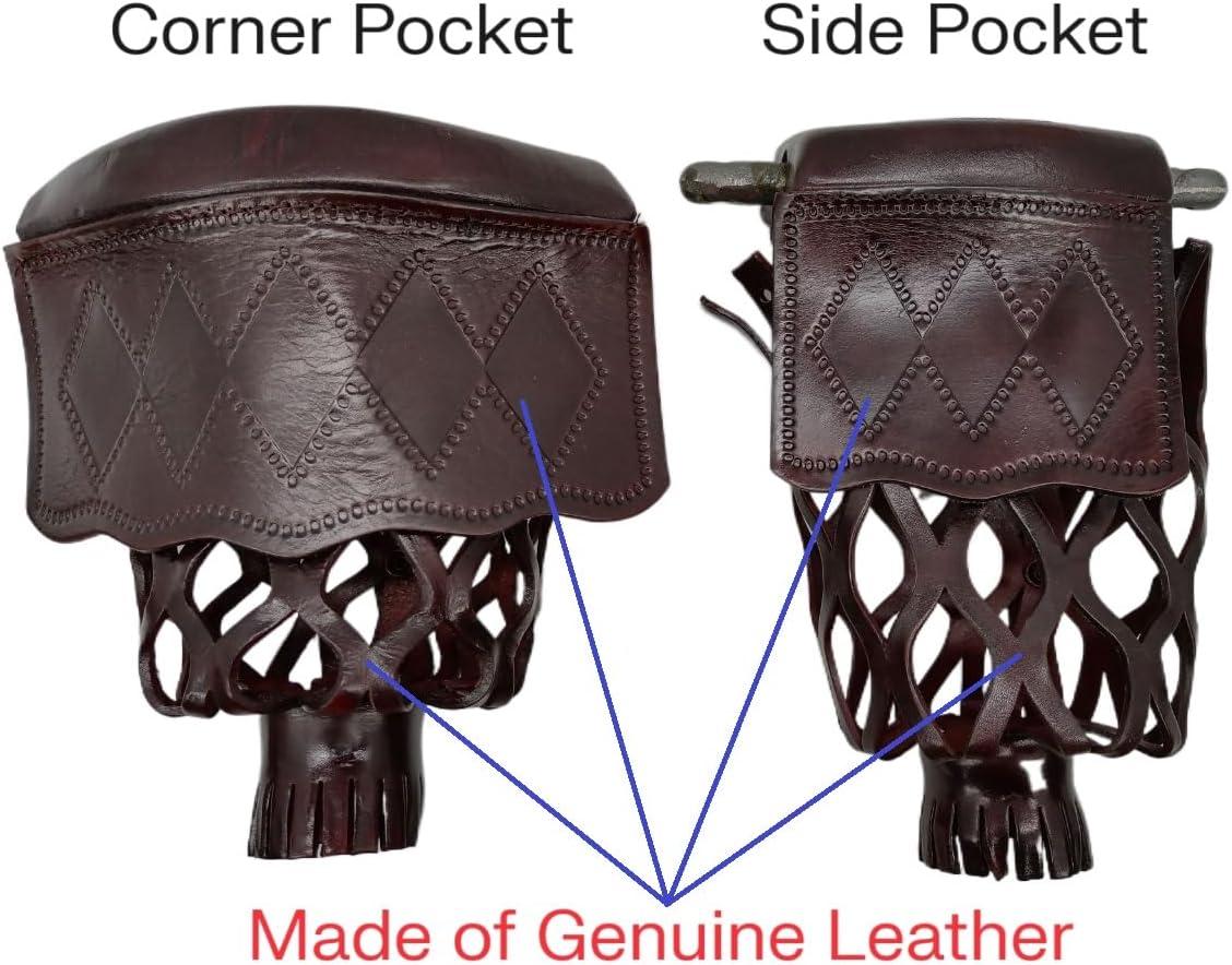 Joy's Billiard Pool Table Pockets, Leather Pool Table Pockets, Billiard Pockets, Made of Real Leather, Diamond Pattern Shield, Mahogany Color, Set of 6