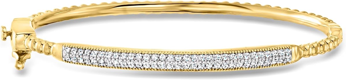 Ross-Simons 0.50 ct. t.w. Diamond and 18kt Gold Over Sterling Beaded Bangle Bracelet