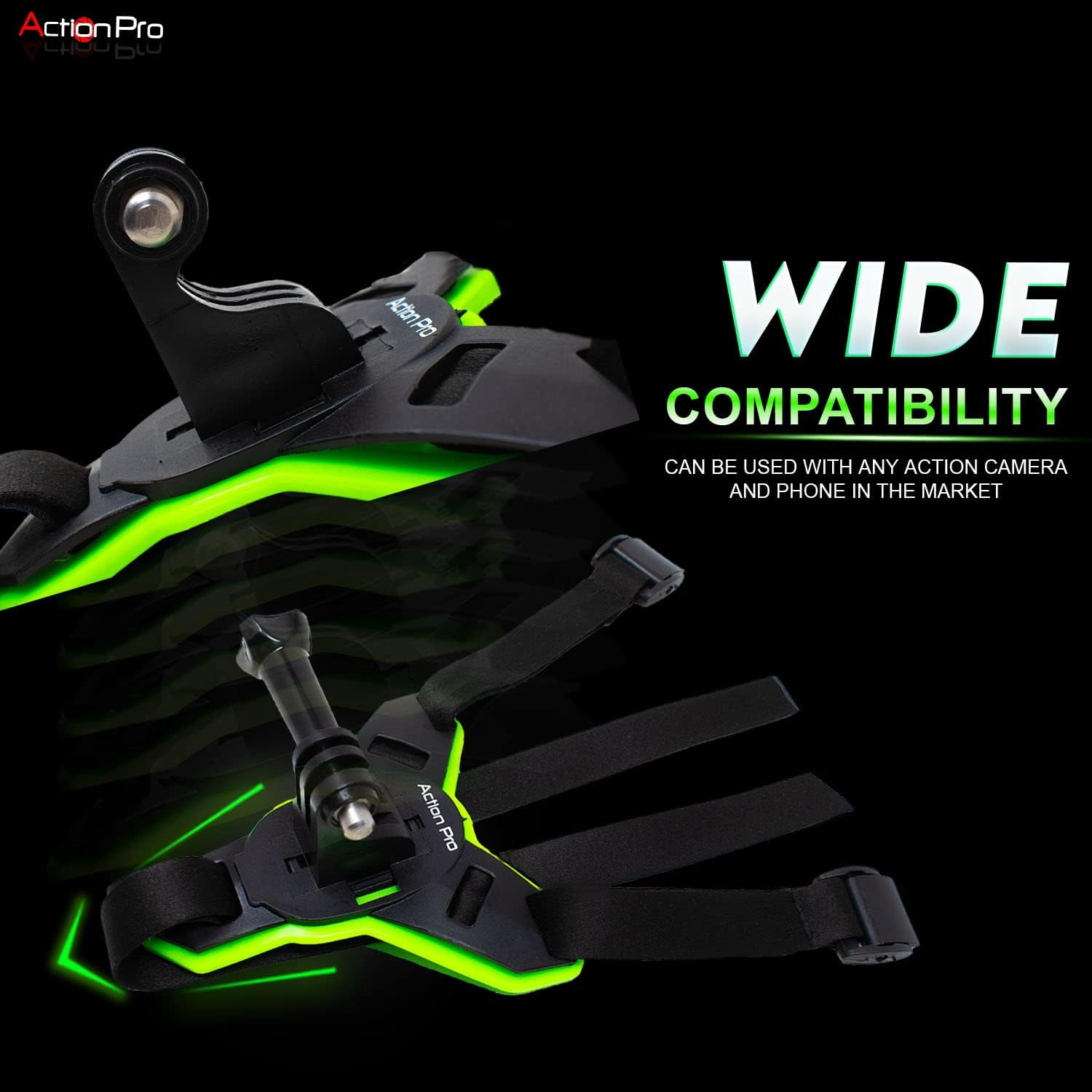 Action Pro Helmet Chin Mount Strap Compatible with All Smartphones GoPro Hero 12 11 10 9 8 7 6 5 4 SJCAM and All Action Cameras (Green)