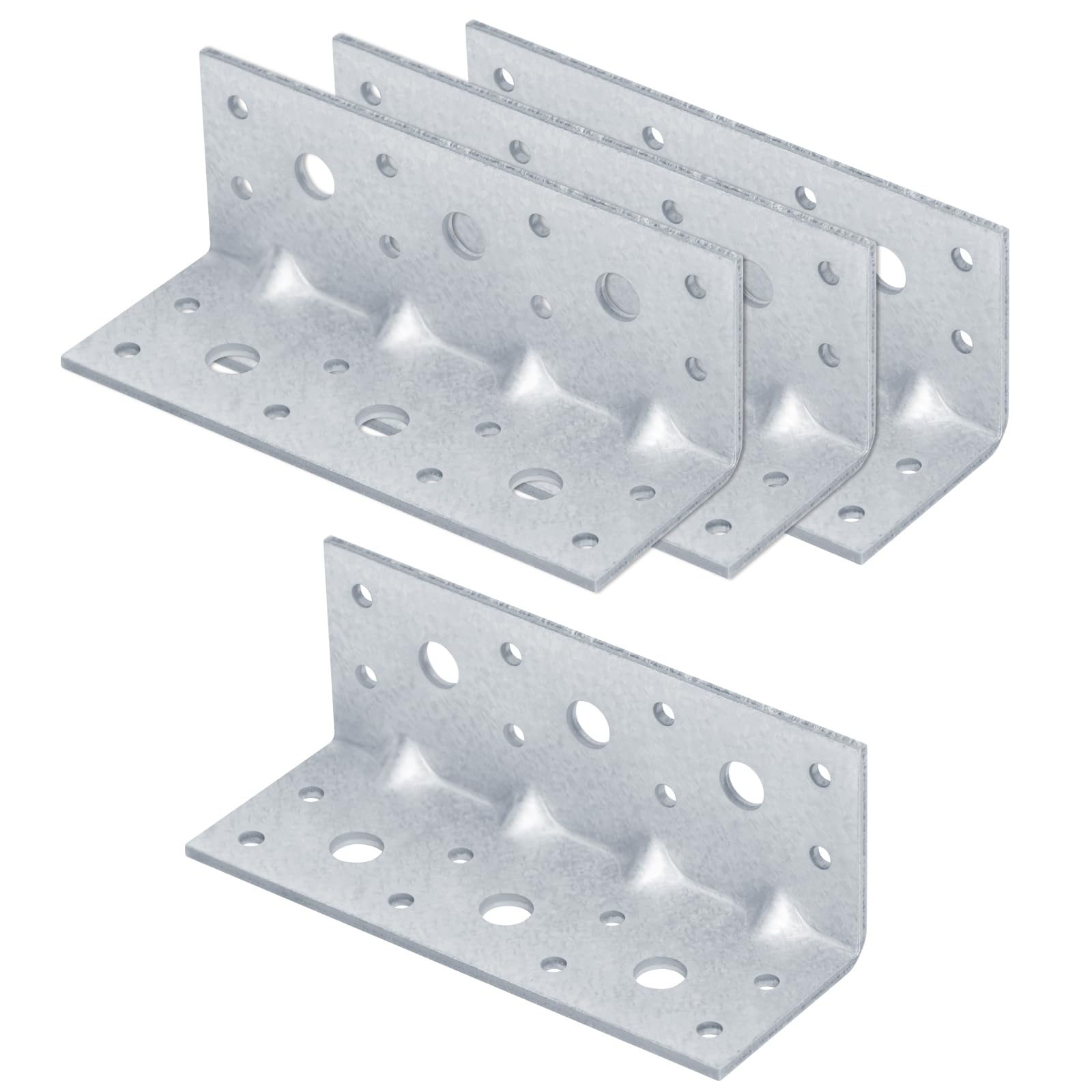 Confezione da 4 staffe angolari a L in acciaio zincato, con design rinforzato, connettore resistente a 90 gradi per mensole in legno, mobili, carico massimo 64,9 kg