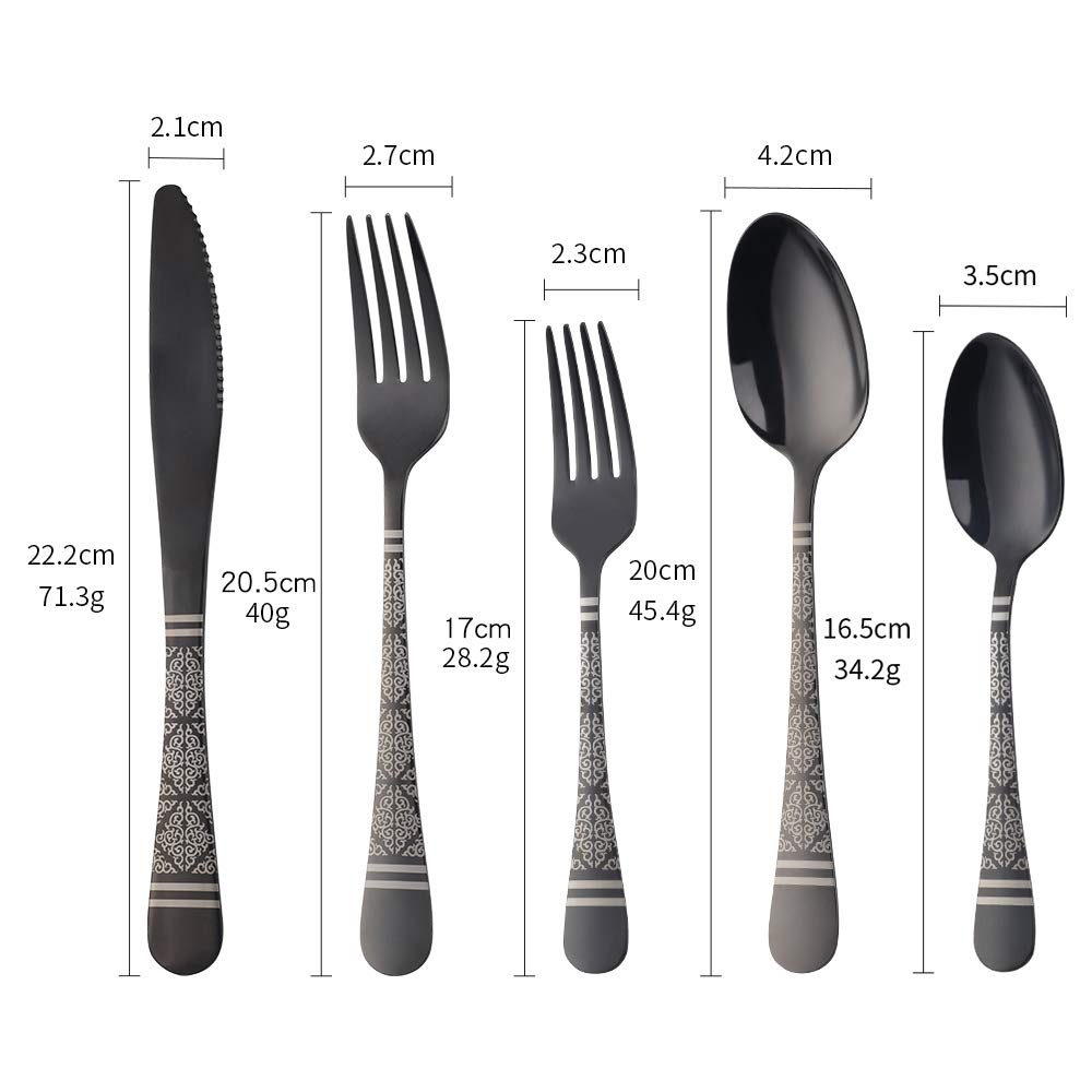 20 Piece Silverware Utensils Set,Black Flatware Set, Stainless Steel With Titanium Colorful Plated, Silverware,Mirror Polished Kitchen Utensil Set, Dishwasher Safe