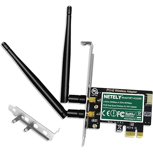 NETELY Wireless-AC Dual Band 1200Mbps PCIE WiFi Adapter for Windows 7 (32/64bit) and Windows 8.x, 10, 11 64bit Desktop PCs, 2.4GHz 300Mbps and 5GHz 867Mbps PCIE WiFi Card (NET-AC8265)