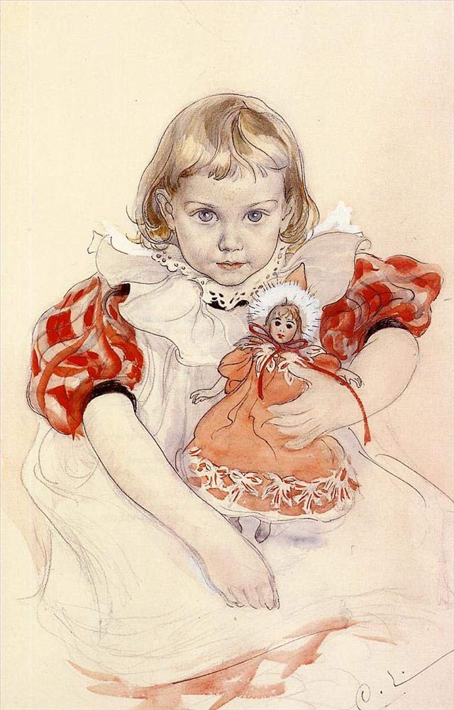 Amazon.co.jp: アート絵画 人形を持つ少女 カール・ラーションの子供用 