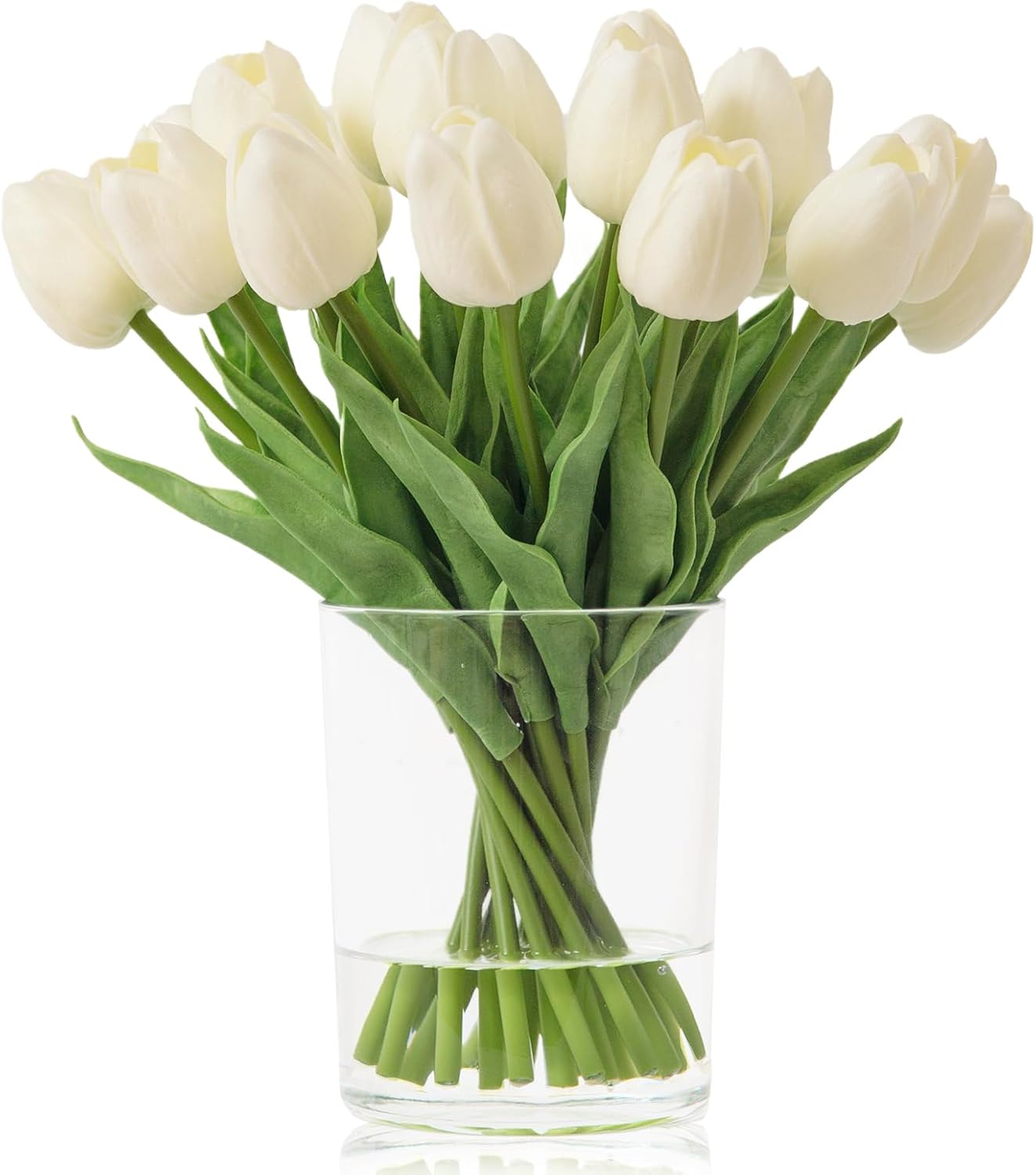 Fake flowers in glass vase 