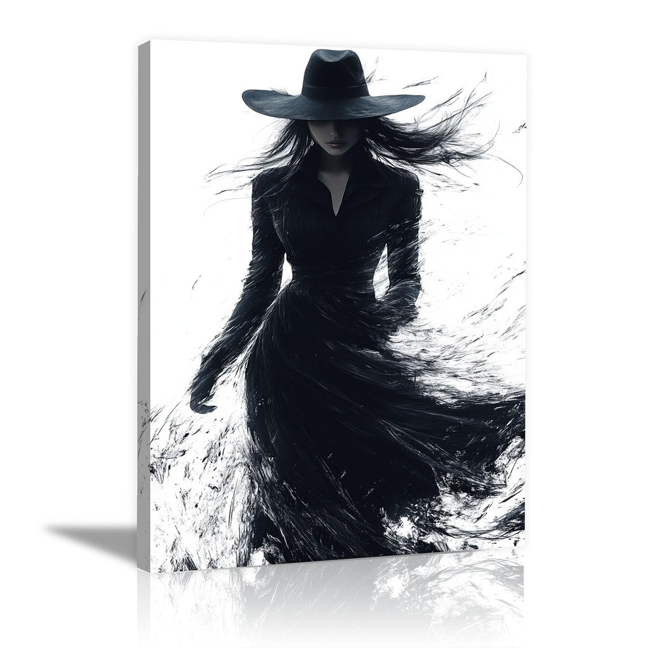 QUSAAOU Wall Decor Paintings Ink Brush Hat Lady Minimalista Modern Home Decoration Paintings Suitable Living Rooms Bedrooms Already Framed Ready Hang(black)-30x45cm1 Framed