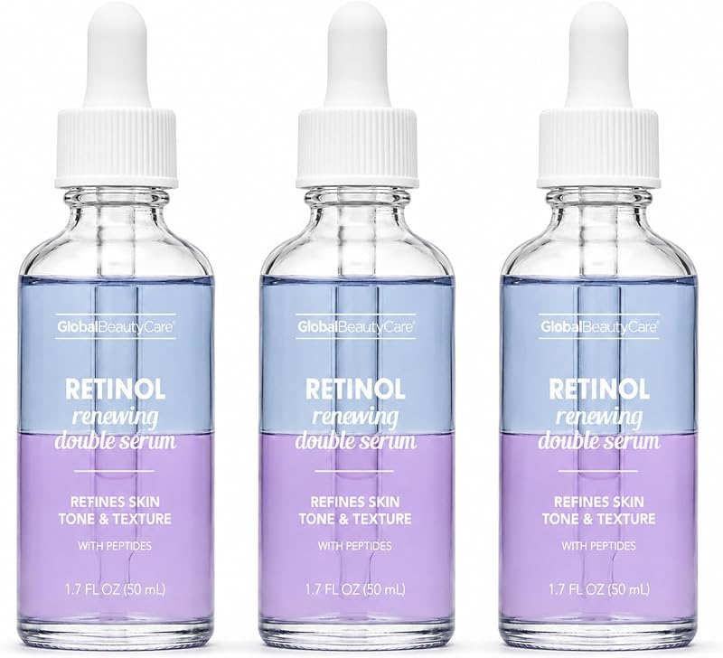 Sérum facial duplo com retinol e peptídeos Global Beauty Care, 50 mL, Pacote com 3