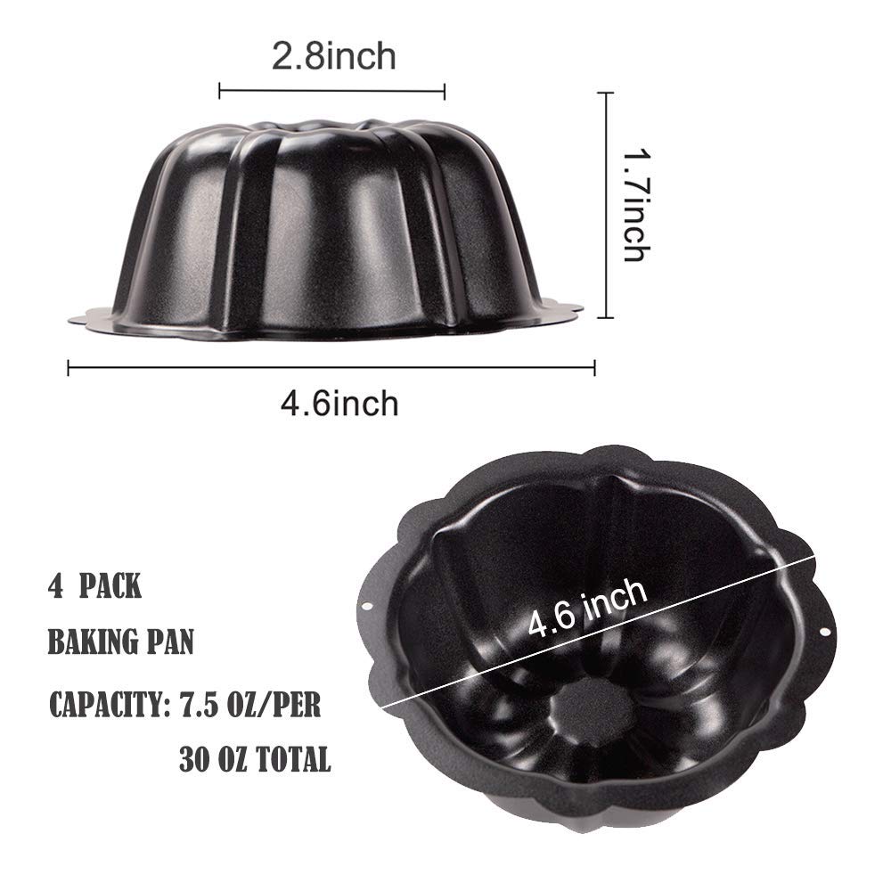 Webake Set di 4 Stampo Kugelhopf Stampi per Torte in Acciaio al Carbonio ø11 cm Tazzina per Flauto Antiaderente per Torte con Incisione a Vortice