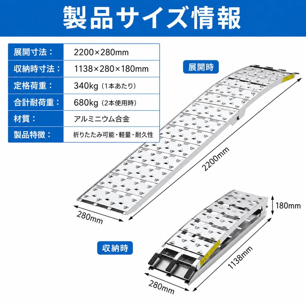 Amazon.co.jp: アルミブリッジ 2本セット 長さ220cm 耐荷重680kg