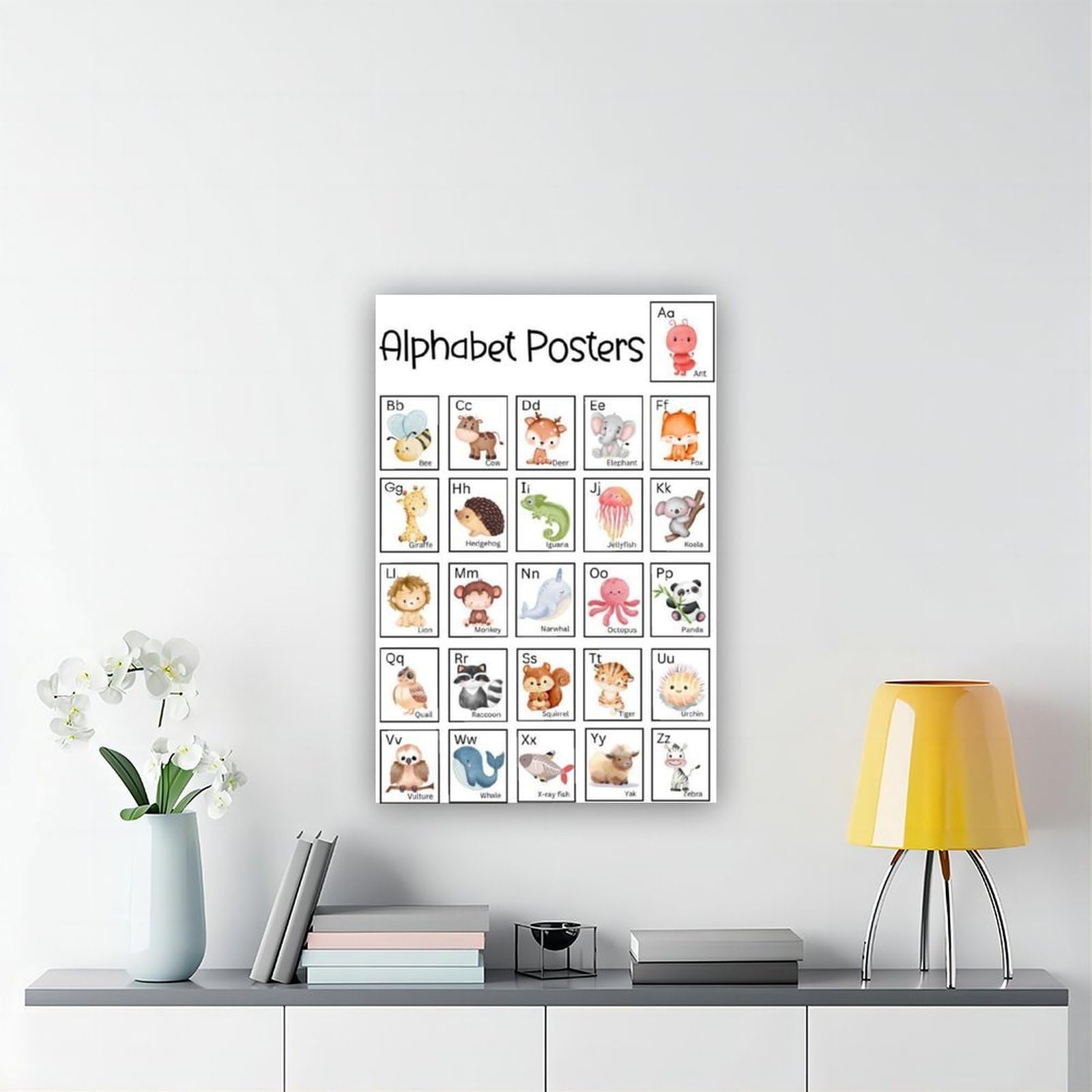 Poster sur toile à thèmes éducatifs Alphabet de A à Z (9) - Décoration murale pour salon, chambre à coucher - 40 x 60 cm