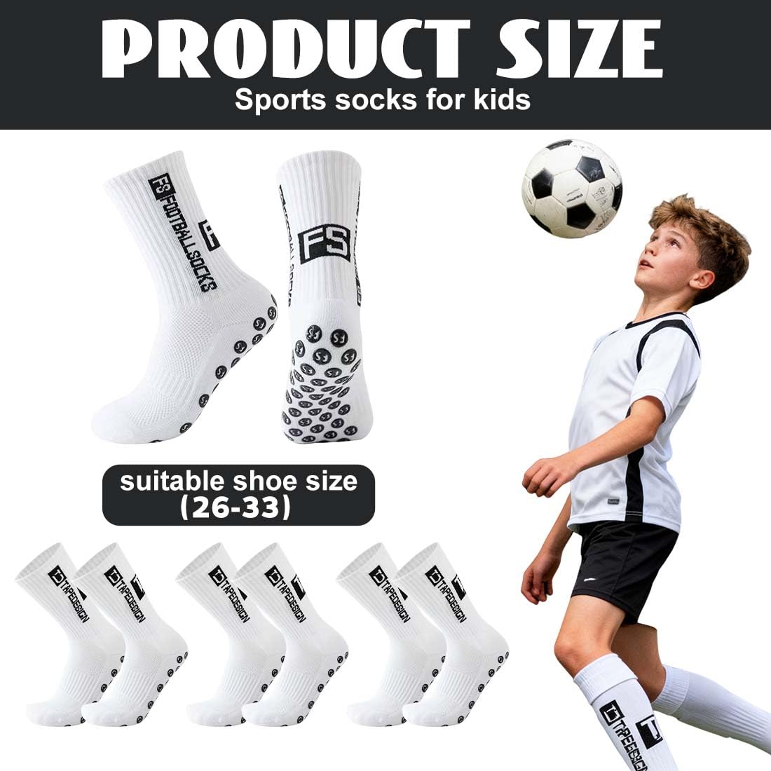 Chaussette Foot Enfant 4 Paires Blanc Taille 26-33 Antidérapantes Football Basketball
