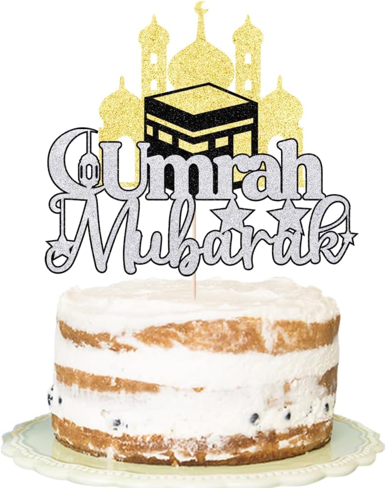 Glitter Umrah Mubarak Cake Topper-Happy Eid Party Décor – First Holy Communion, Eid Mubarak Islamic Party Decorations Supplies.
